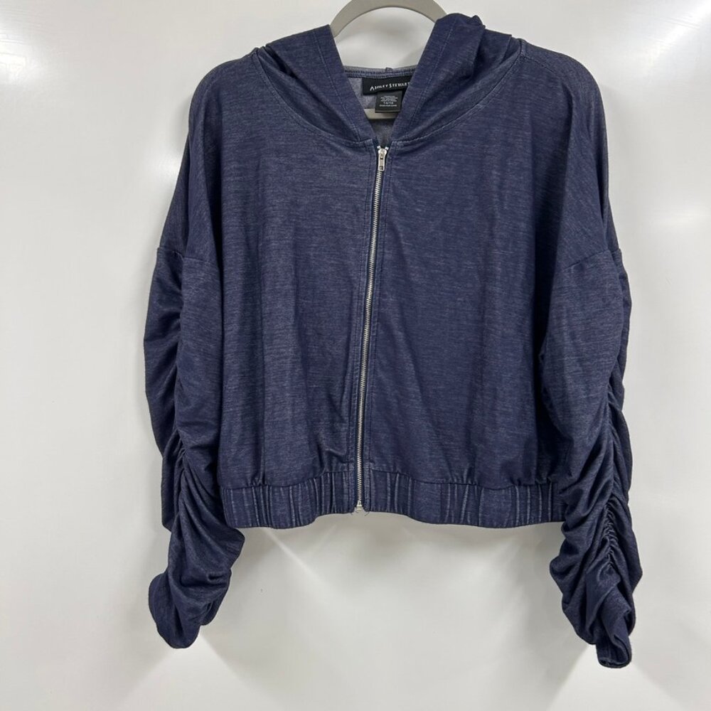 Ashley Stewart 14/16 Cropped Zip Hoodie Ruched Sleeve Streetwear Y2K Minimalist